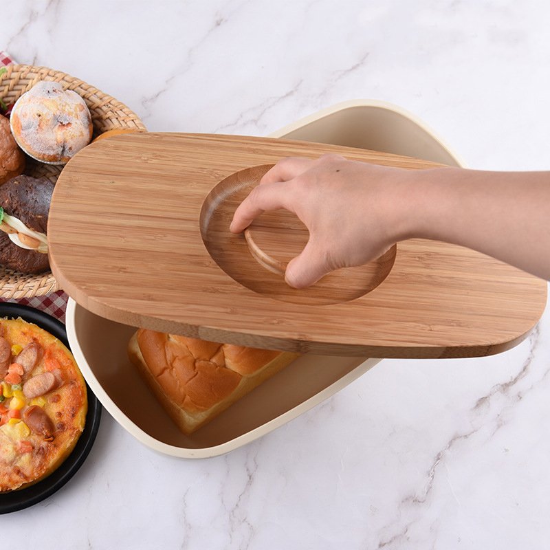 Oval/square bread pan Bamboo Lid Plastic Bread Bin Box Bread Storage Box