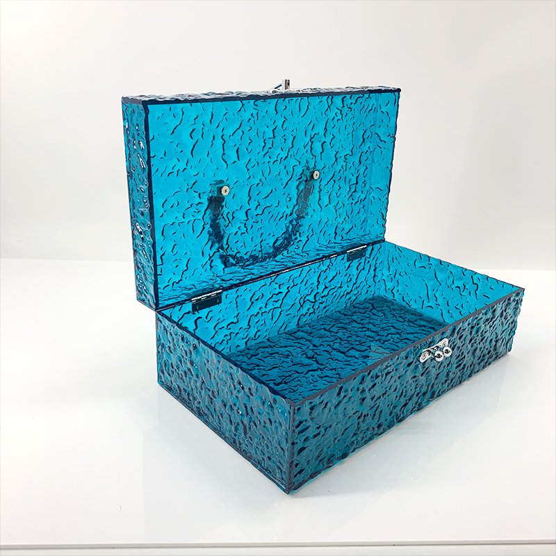 Factory Custom Classical Translucent Blue Acrylic Organizer Traveling Cosmetic Handle Box Acrylic Hinge Storage Box