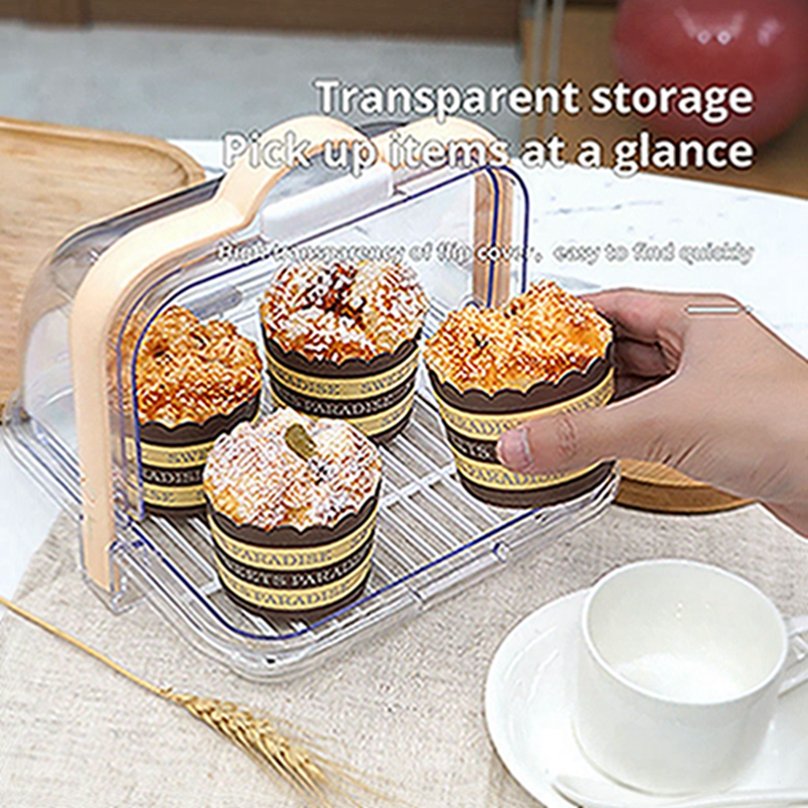 Kitchen Bread Storage Boxes Stock Food-grade Plastic Safety Kitchen Countertop Portable Plastic Bread Storage Box