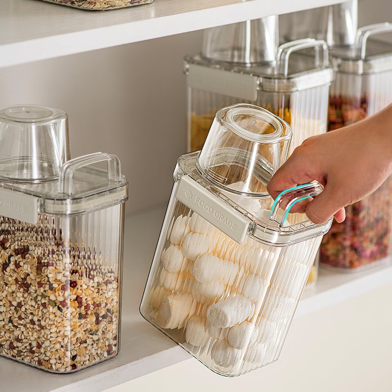 1300ml 1800ml Newest Plastic Kitchen Airtight Dry Food Rice Storage Box Container with Measuring Cup and Pour Spout