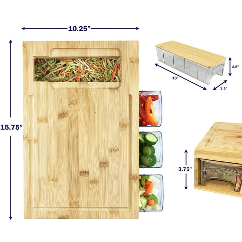 Bamboo and wood cutting board food storage container drawer type vegetable classify cutting board creative cutting board