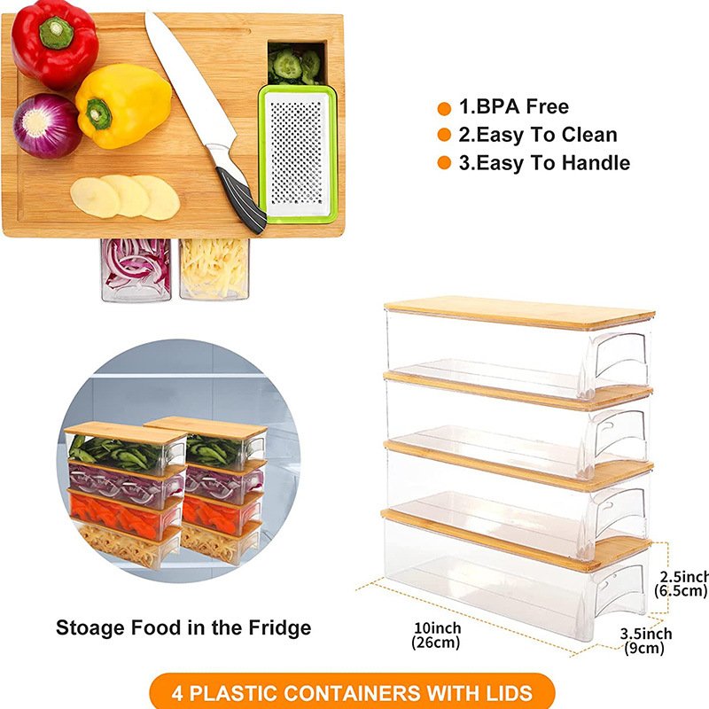 Bamboo and wood cutting board food storage container drawer type vegetable classify cutting board creative cutting board