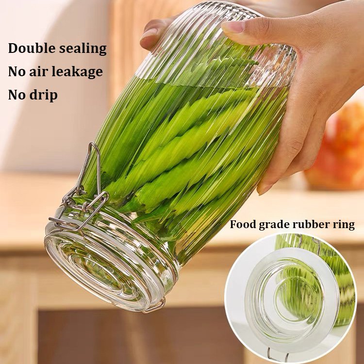 Sample Available Kitchen Custom Luxury Clear Glass Hermetic Square Round Sealed Food Storage Jar With Airtight Metal Clip Lock Lid Wide Mouth