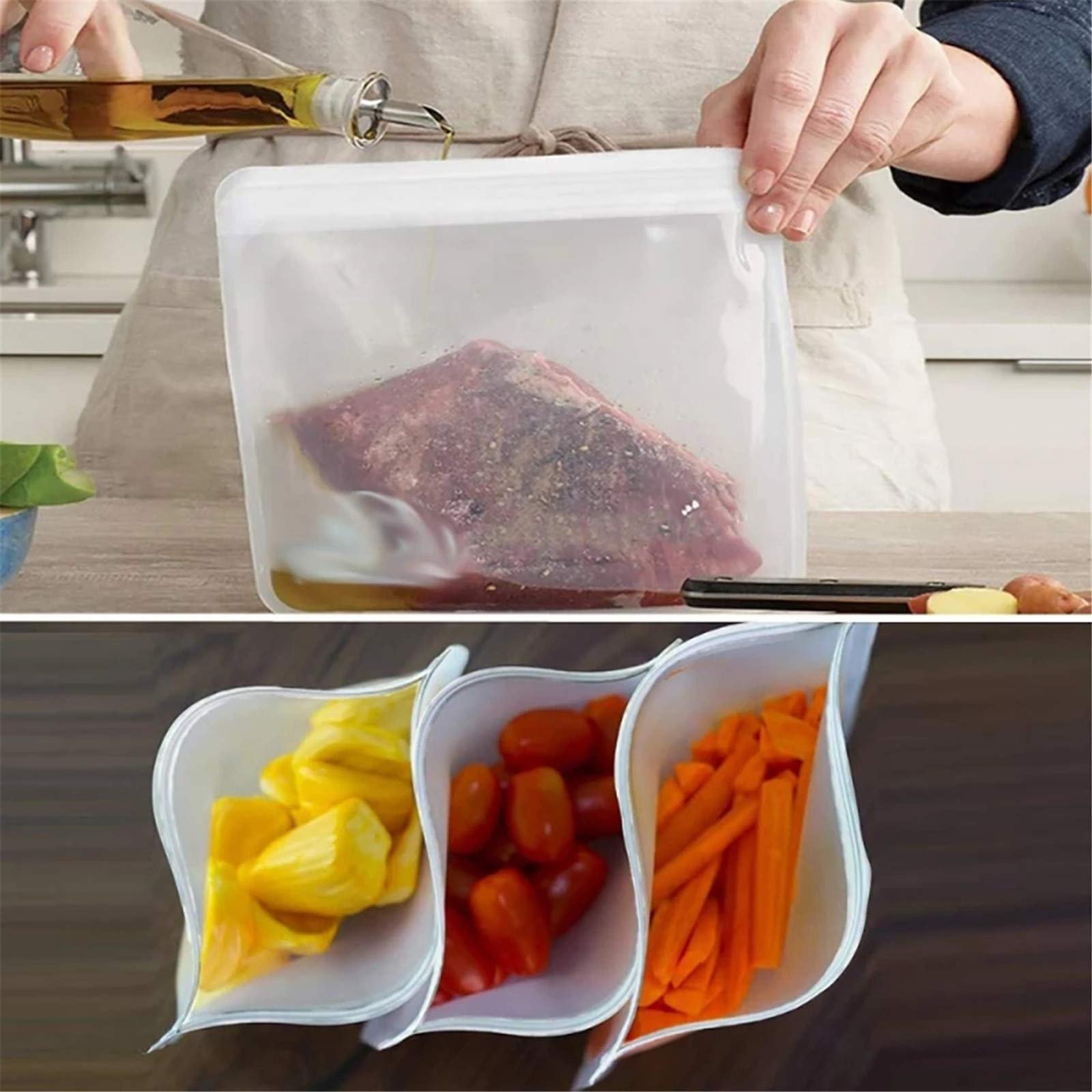 Reusable Food Storage Bags Food Grade Reusable Freezer Bag for Meat Fruit Veggies Snacks