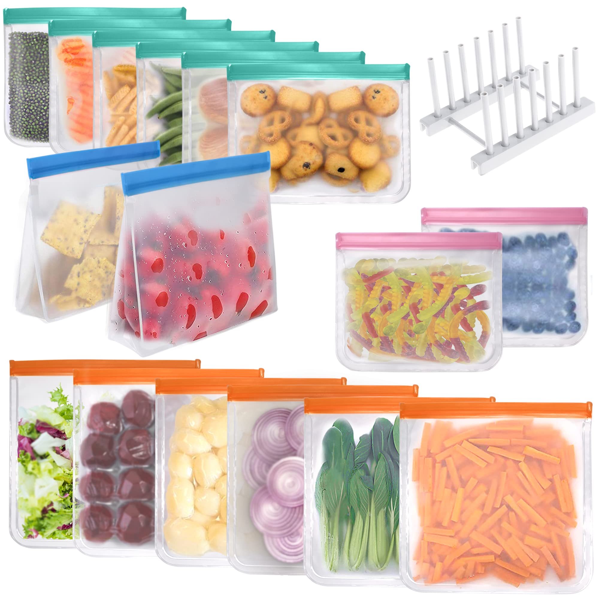 Reusable Food Storage Bags Food Grade Reusable Freezer Bag for Meat Fruit Veggies Snacks