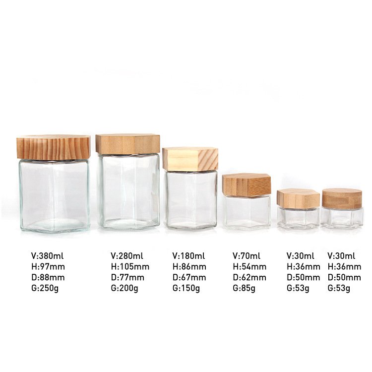 Wholesale wooden lid honey bottle candy jar wooden lid glass bottle seal jar 30ML-380ML