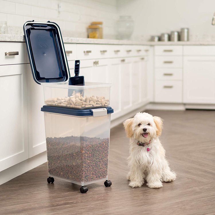 Airtight Pet Food Storage Container Combo With Spoon, Treat Box For Dog Cat Bird Food, Removable Pet Food Containers With Wheel