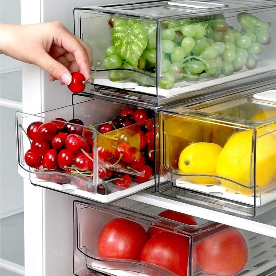 Home Kitchen Camping Restaurant Stackable Refrigerator Organizer Bins Reusable Food Storage Containers Fridge Drawer Organizer