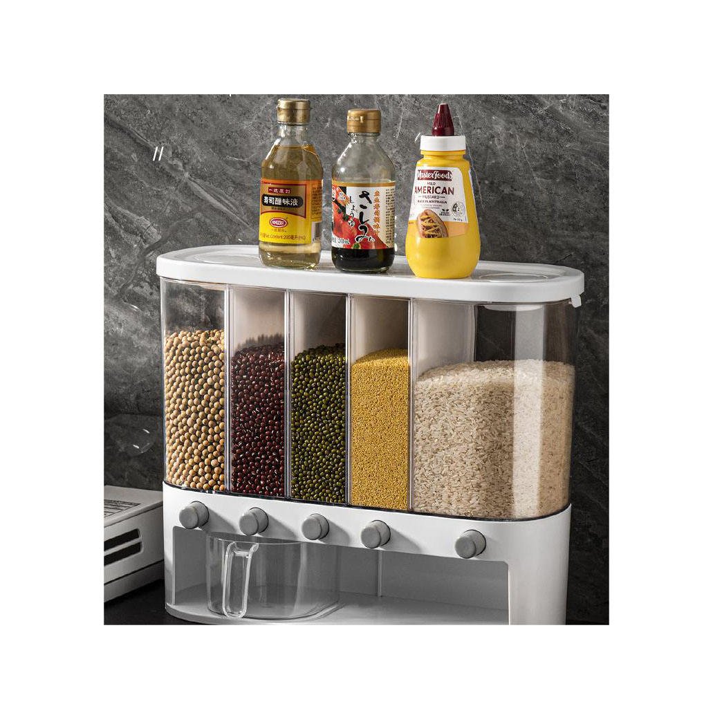 5 Compartment Food Storage Box Plastic Cereal Dispenser Storage Box Kitchen Food Grain Rice Container