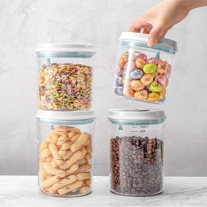 Airtight Food Storage Airtight Kitchen Noodle Storage Containers Set Plastic Canisters With Vacuum Seal Lids