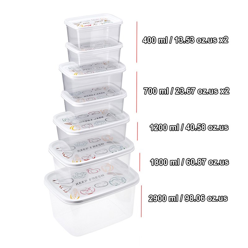 Custom 7Pcs BPA Free Refrigerator Storage Box Food Storage Containers Set clear plastic organizers kitchen accessories
