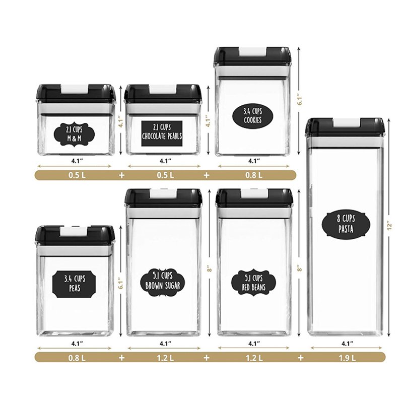 Best Selling Airtight Transparent 7pcs Dry Food Storage Container With Lid