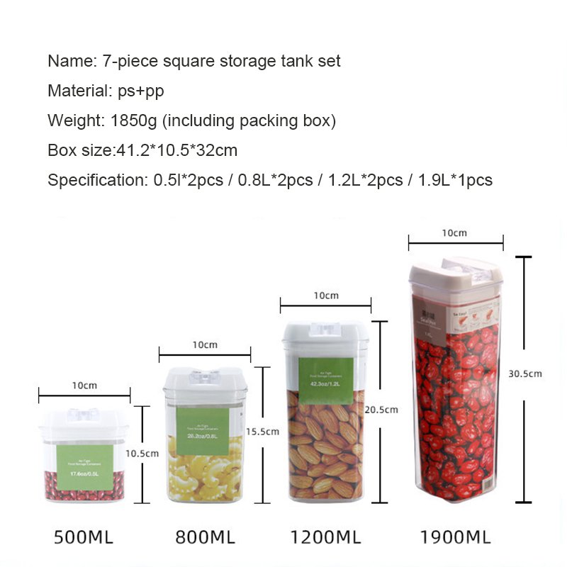 Best Selling Airtight Transparent 7pcs Dry Food Storage Container With Lid