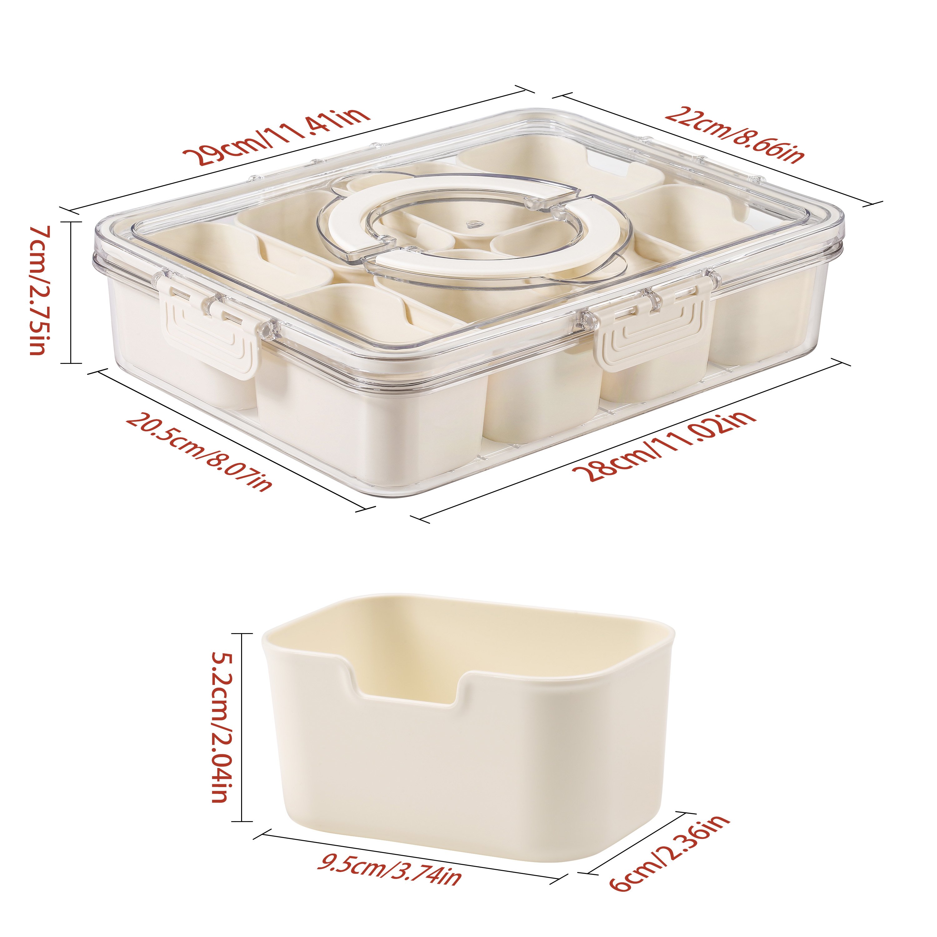 DDP USA Stock 8 Compartments Portable Plastic food storage Snack Box Container Charcuterie Serving Tray Kitchen Organizer
