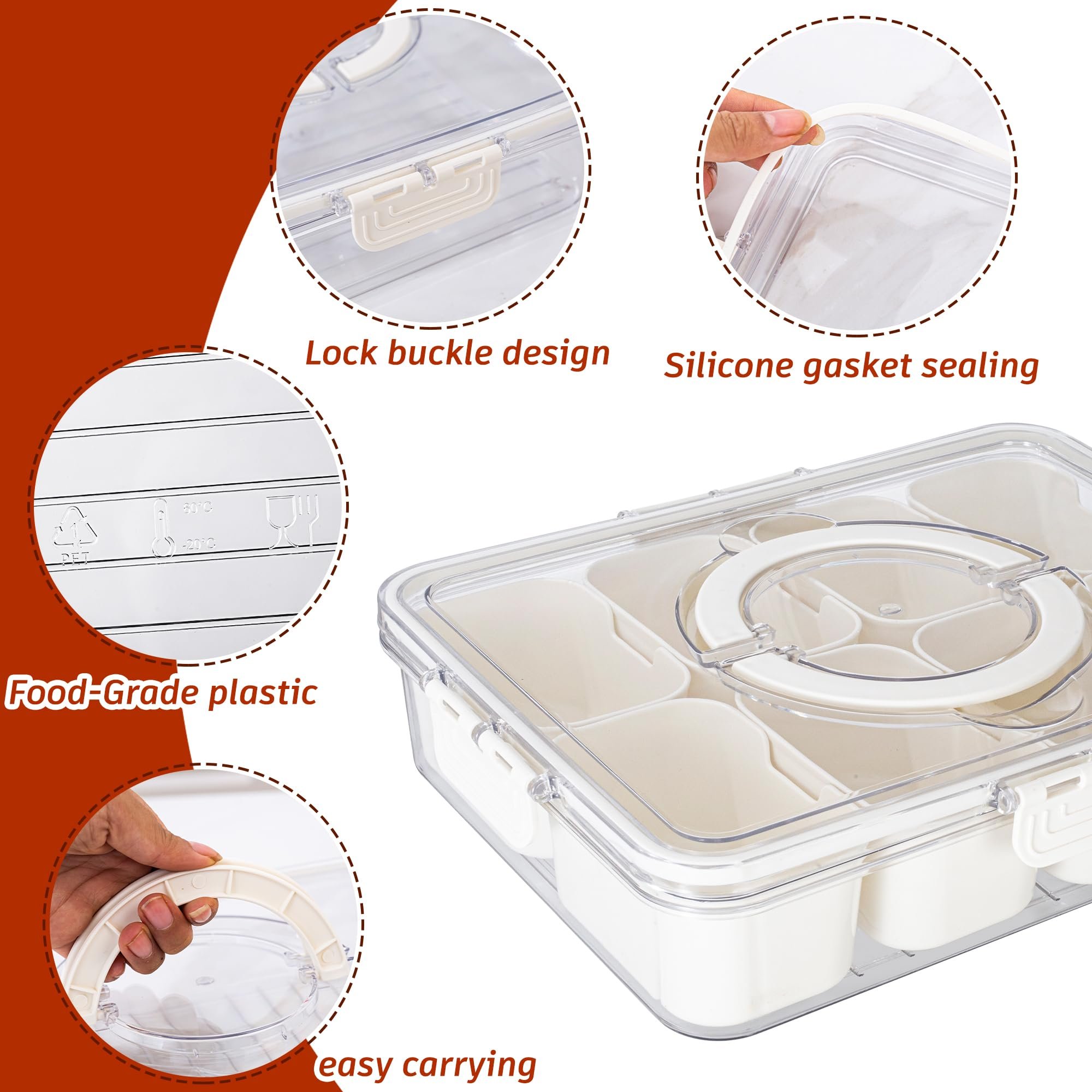DDP USA Stock 8 Compartments Portable Plastic food storage Snack Box Container Charcuterie Serving Tray Kitchen Organizer