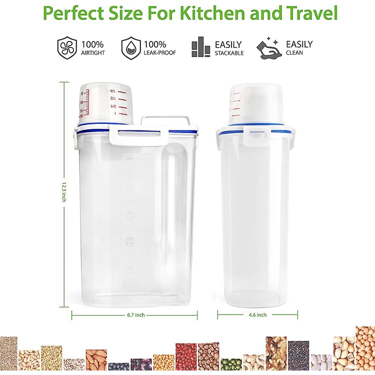 2kg Rice Container Airtight Cereal Container Dry Grain Dispenser Food Storage Box with Airtight Design Measuring Cup