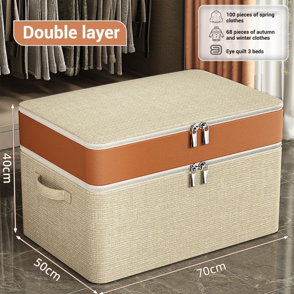 Two-tier Quilted Bag Foldable Clothing Quilt Storage Bag with Handle Large Capacity Wardrobe Sorting Organizers Room Essentials