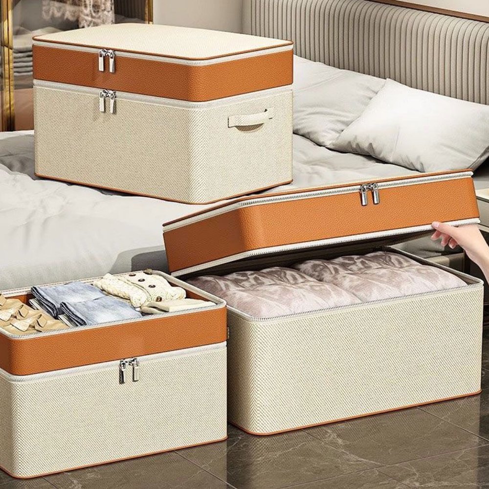 Two-tier Quilted Bag Foldable Clothing Quilt Storage Bag with Handle Large Capacity Wardrobe Sorting Organizers Room Essentials