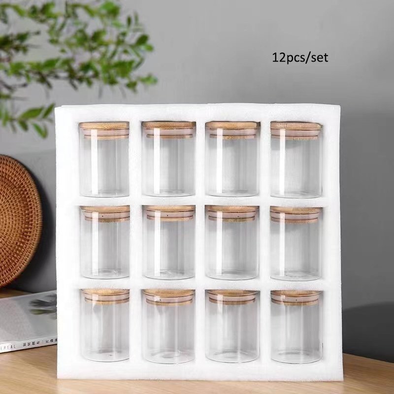 Wholesale 200ml Food Storage Cans High Borosilicate Glass Spice Storage Jars with Bamboo Lid Kitchen Seasoning Box Set