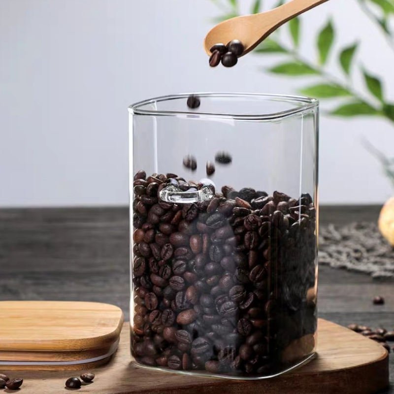Custom Environmental friendly borosilicate glass Stackable Airtight Square Glass Storage Jar Containers With Wood Lid