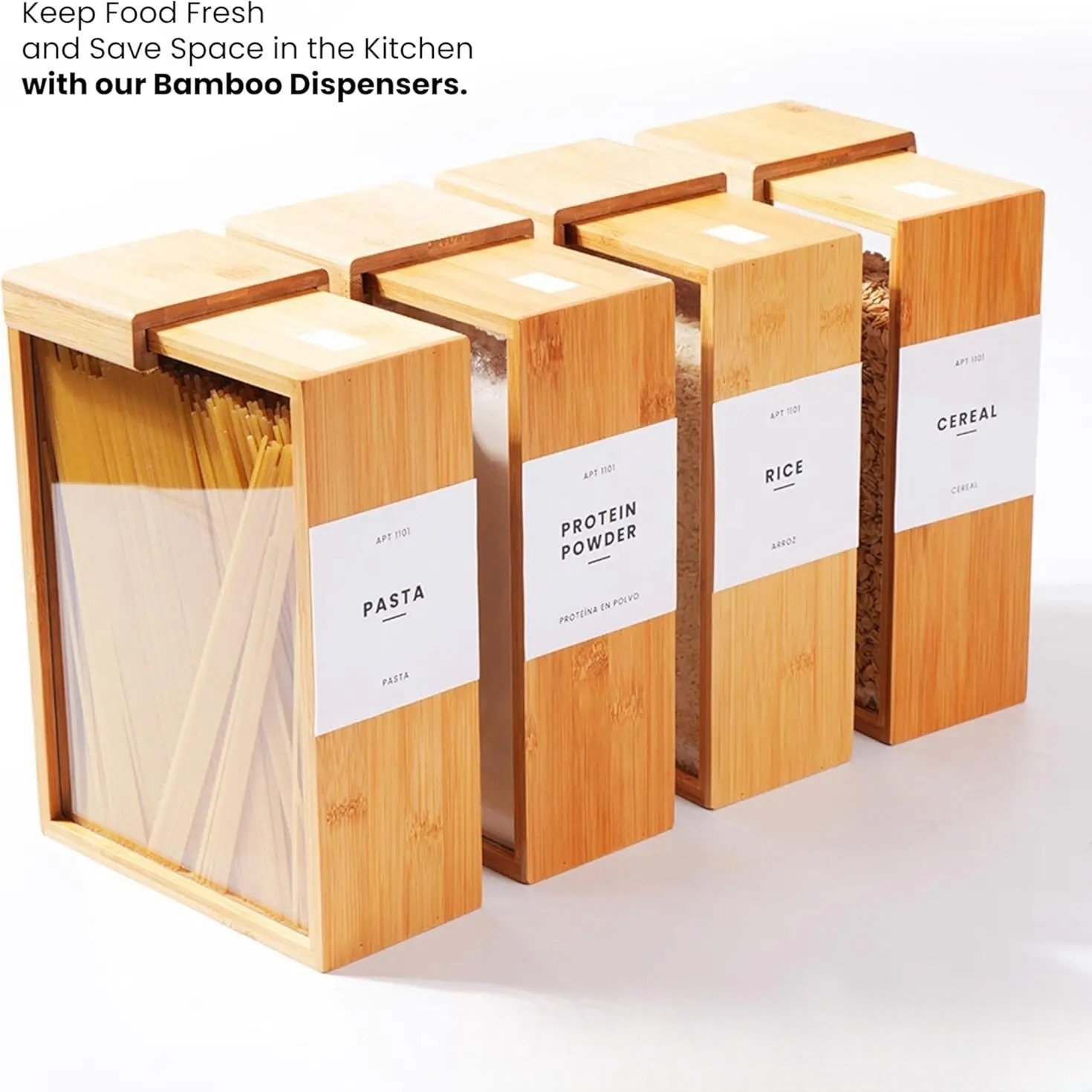 3L Bamboo Wood Box Countertop Storage Container with Clear Window Back Air Vent Boxes for Keeping Food Fresh in Home and Kitchen