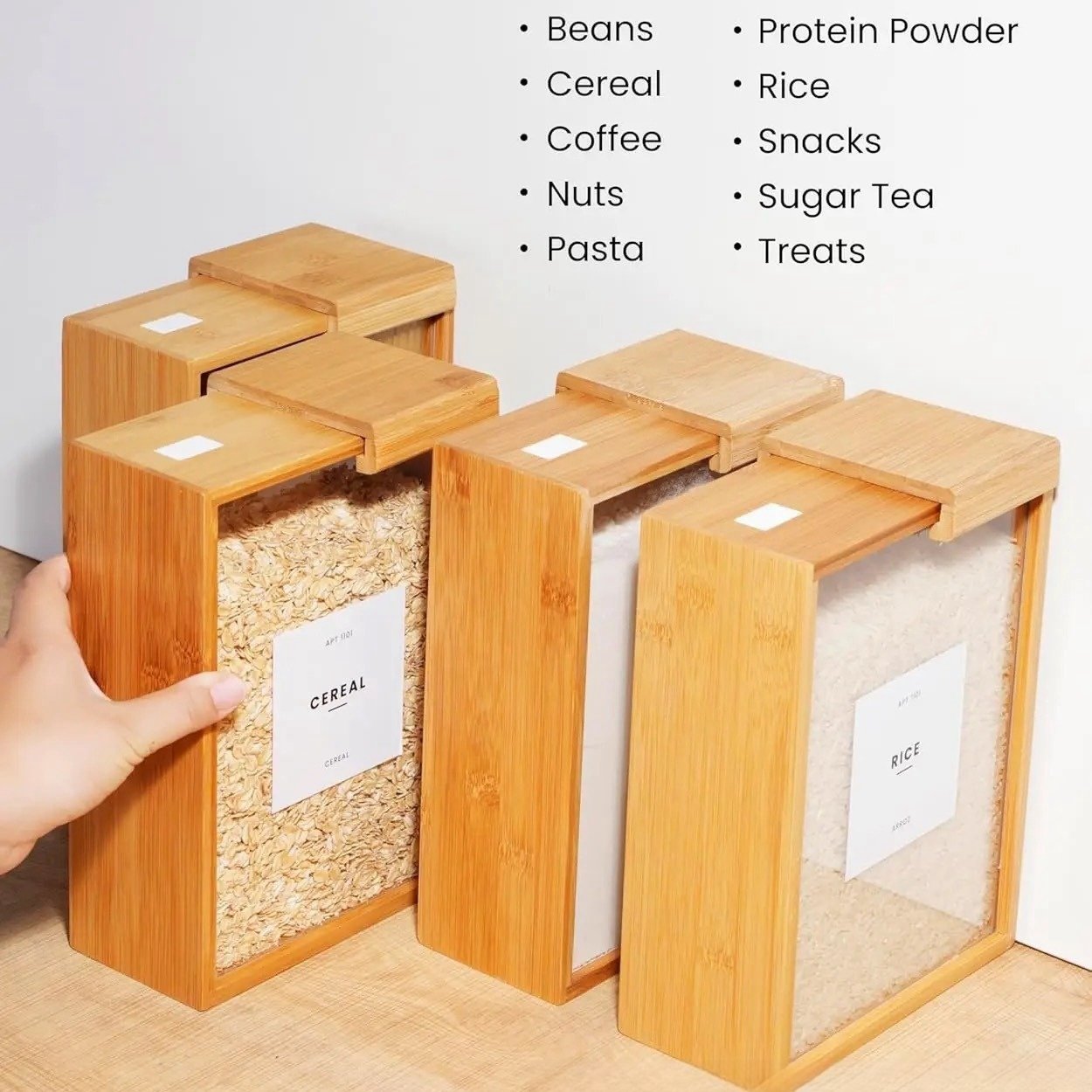 3L Bamboo Wood Box Countertop Storage Container with Clear Window Back Air Vent Boxes for Keeping Food Fresh in Home and Kitchen