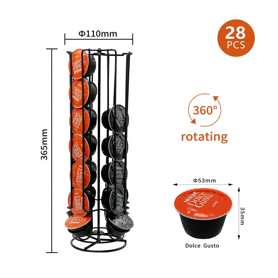Coffee Revolving Coffee Pod Holder Stand for 28 Dolce Gusto Pods - Coffee Capsule Storage, Organiser & Dispenser - Rotating Towe