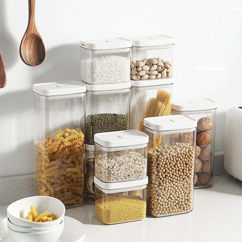 Hot sale Kitchen Sealed Cans Transparent Plastic Pantry Grain Container Food Storage Organ Box With lid