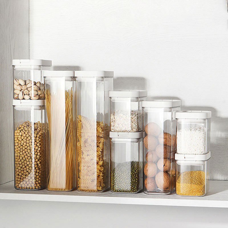 Hot sale Kitchen Sealed Cans Transparent Plastic Pantry Grain Container Food Storage Organ Box With lid