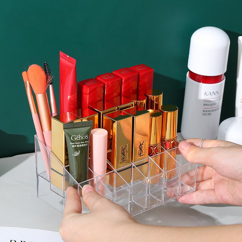 24 Slots Lipstick Organizer Holder Clear Acrylic Plastic Storage Box for Lip Gloss Chapstick Perfume Mascara Makeup Brush