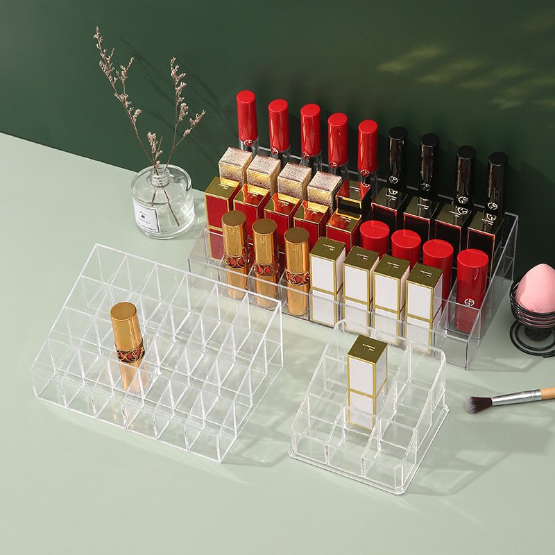24 Slots Lipstick Organizer Holder Clear Acrylic Plastic Storage Box for Lip Gloss Chapstick Perfume Mascara Makeup Brush