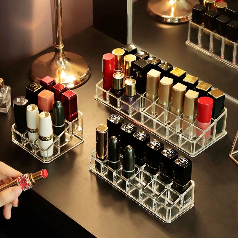 24 Slots Lipstick Organizer Holder Clear Acrylic Plastic Storage Box for Lip Gloss Chapstick Perfume Mascara Makeup Brush