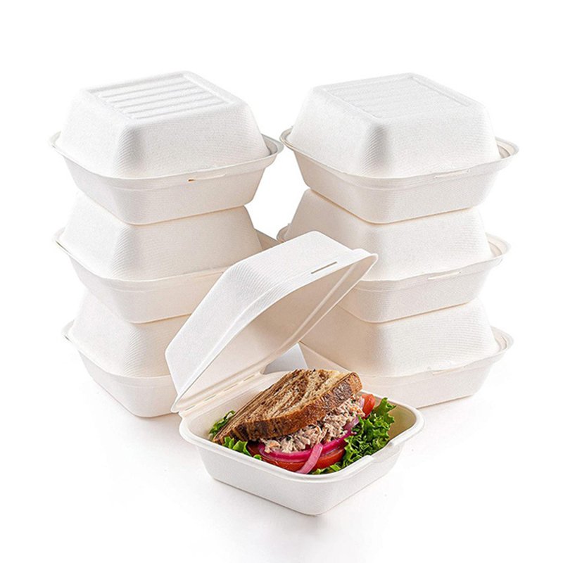 Custom printed food grade disposable cornstarch meal packaging biodegradable 6 inch burger lunch box for takeaway