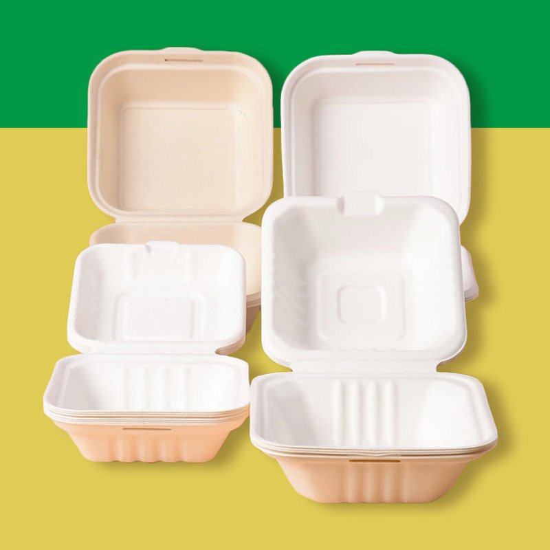 Custom printed food grade disposable cornstarch meal packaging biodegradable 6 inch burger lunch box for takeaway