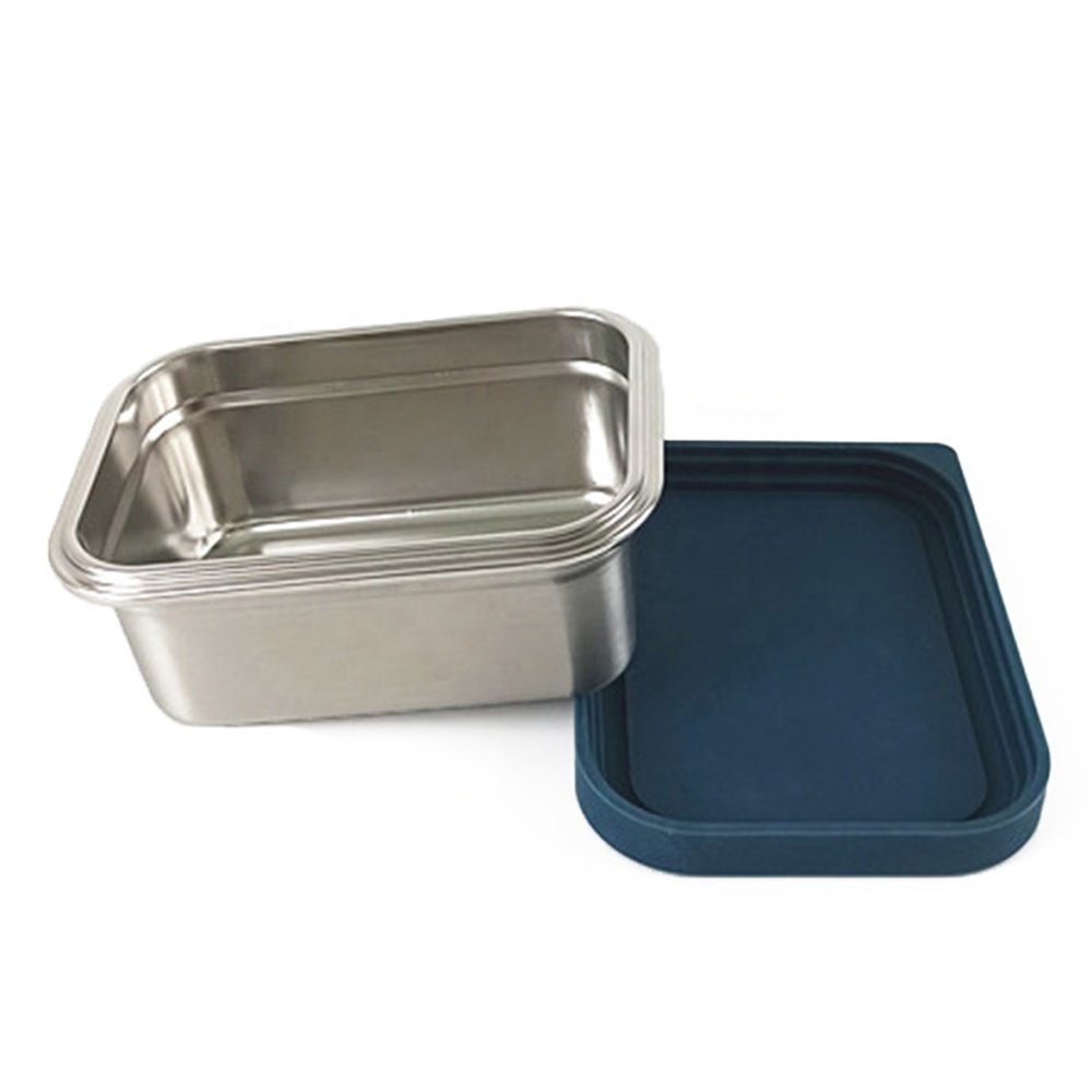 Baming Factory Stainless Steel Bento Boxes Food Storage Container Silicone Lid Leakproof Metal Lunch Box
