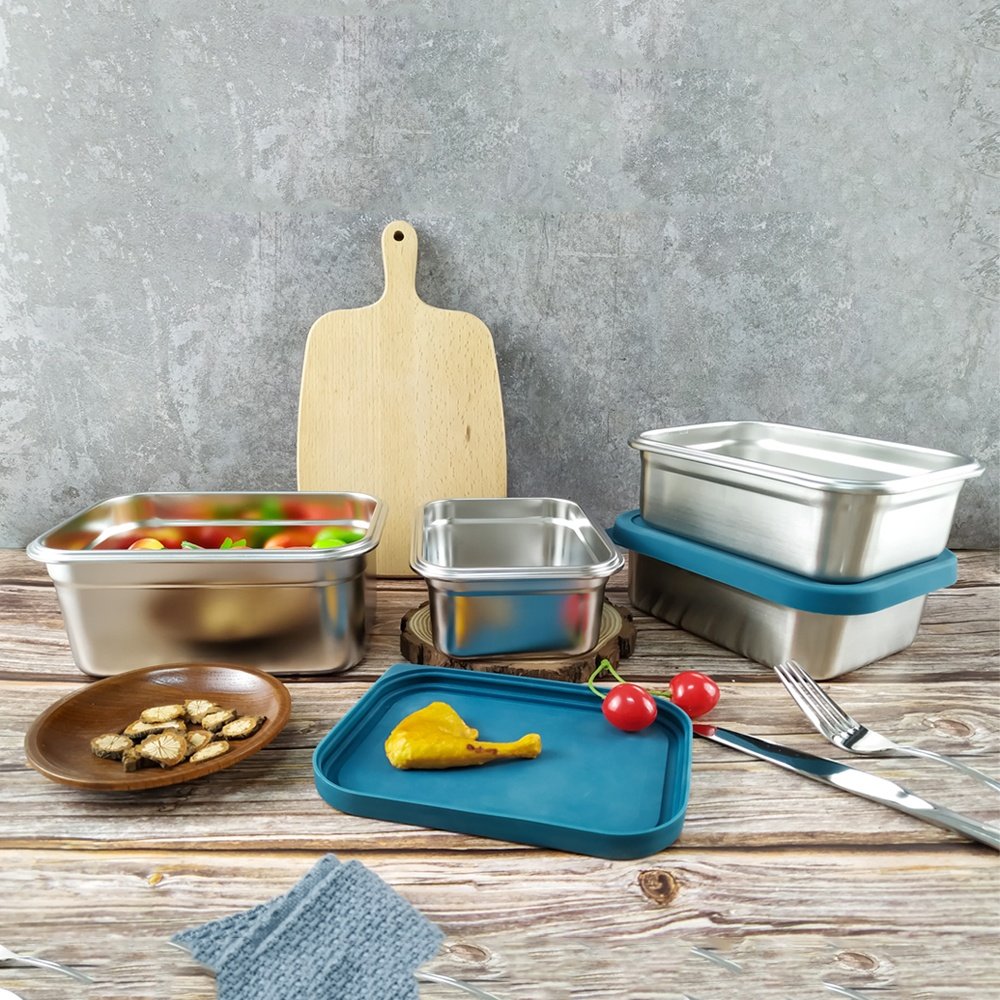 Baming Factory Stainless Steel Bento Boxes Food Storage Container Silicone Lid Leakproof Metal Lunch Box