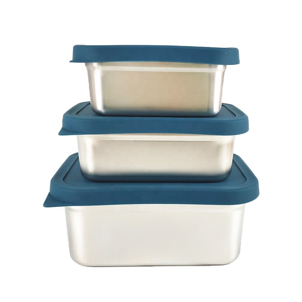Baming Factory Stainless Steel Bento Boxes Food Storage Container Silicone Lid Leakproof Metal Lunch Box