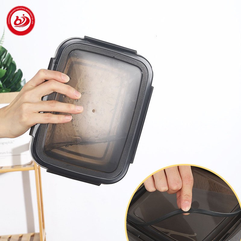 Kitchenware rectangle shape SUS304 vacuum leak proof storage food container custom tin crisper food storage with buckle PP lid