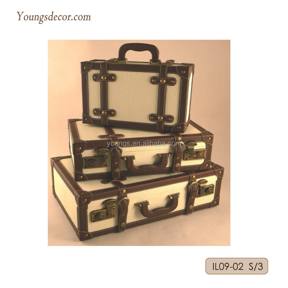 Decorative Home Furniture Wooden Leather Storage Trunks Boxes Display Showcase