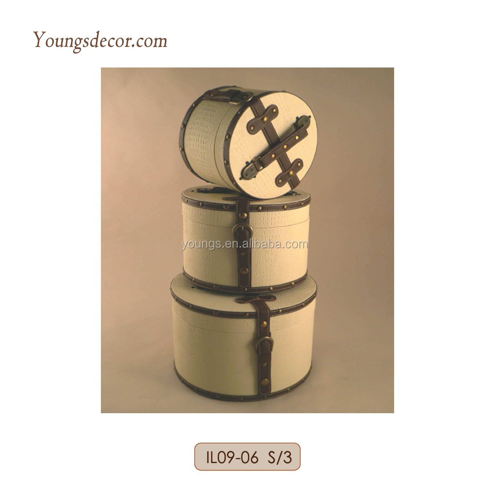 Decorative Home Furniture Wooden Leather Storage Trunks Boxes Display Showcase