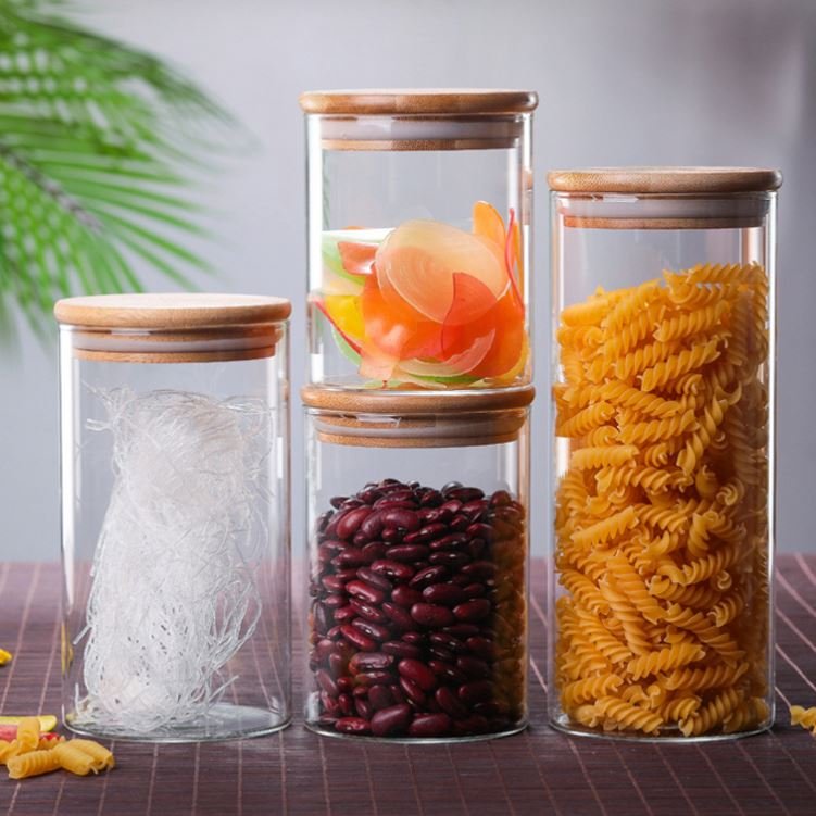 Food Storage Spicy Nuts Herb Stash Container Smell Proof Small Glass Jars With Bamboo Lids Silicon Seal 1oz 2oz