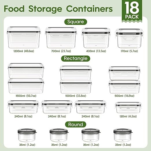 Hot Sale BPA-Free Transparent Plastic Airtight Kitchen Food Storage container set Meal Prep Containers with Lids