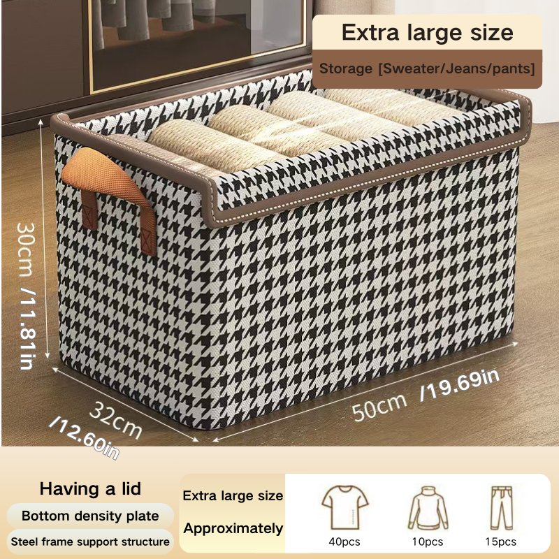 Large Rectangle Fabric Storage Box Classic Design Foldable Organizer for Household Clutter Children's Clothing Bedding Packing
