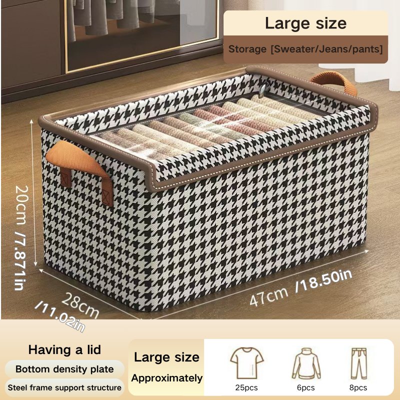 Large Rectangle Fabric Storage Box Classic Design Foldable Organizer for Household Clutter Children's Clothing Bedding Packing