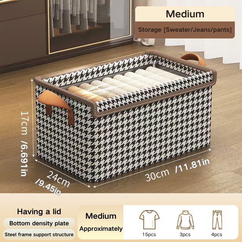 Large Rectangle Fabric Storage Box Classic Design Foldable Organizer for Household Clutter Children's Clothing Bedding Packing
