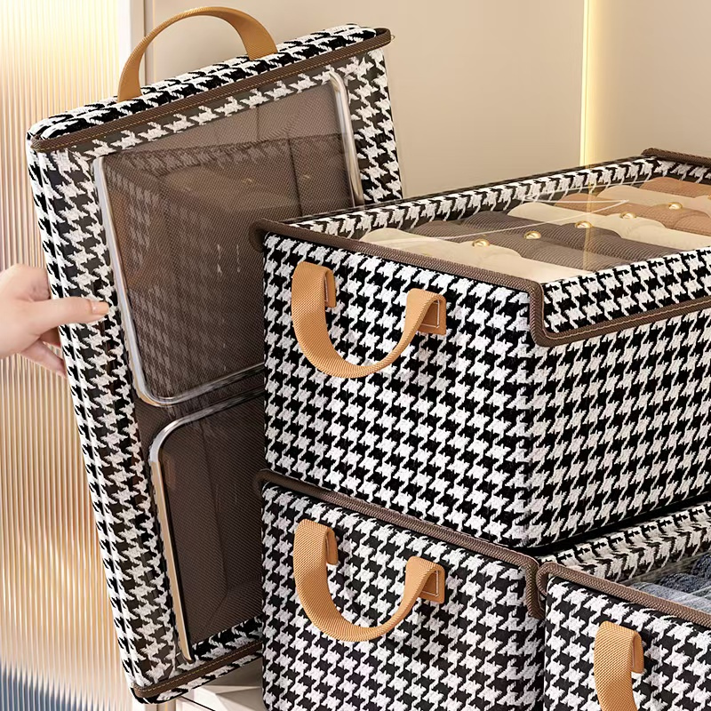Large Rectangle Fabric Storage Box Classic Design Foldable Organizer for Household Clutter Children's Clothing Bedding Packing