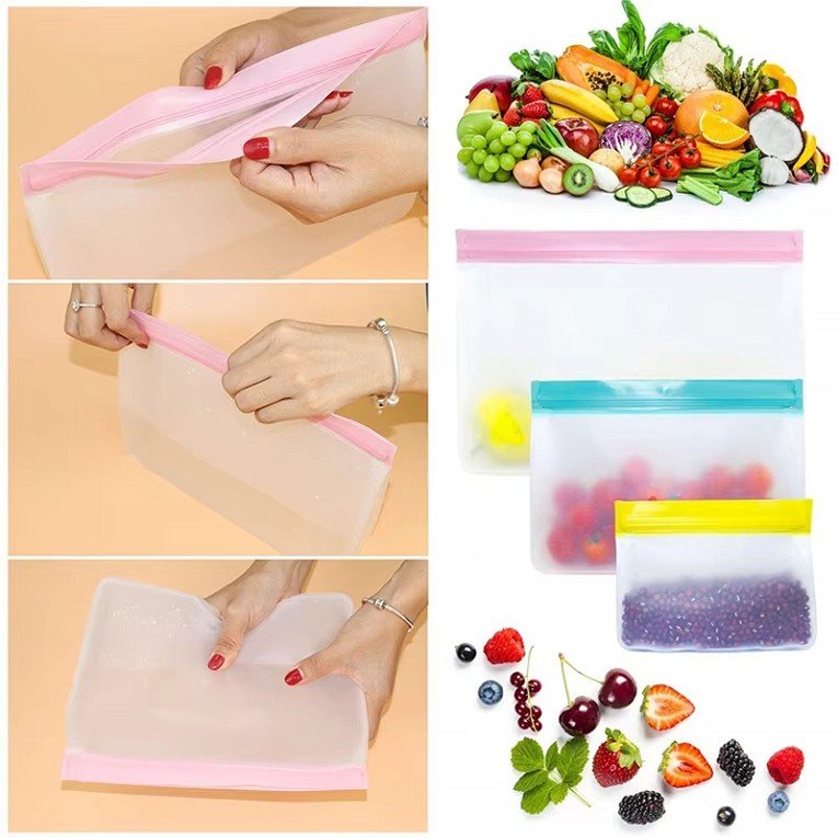 Waterproof Food-Grade Reusable PEVA BPA Free Food Storage Bag Fresh for Kitchen Organizer