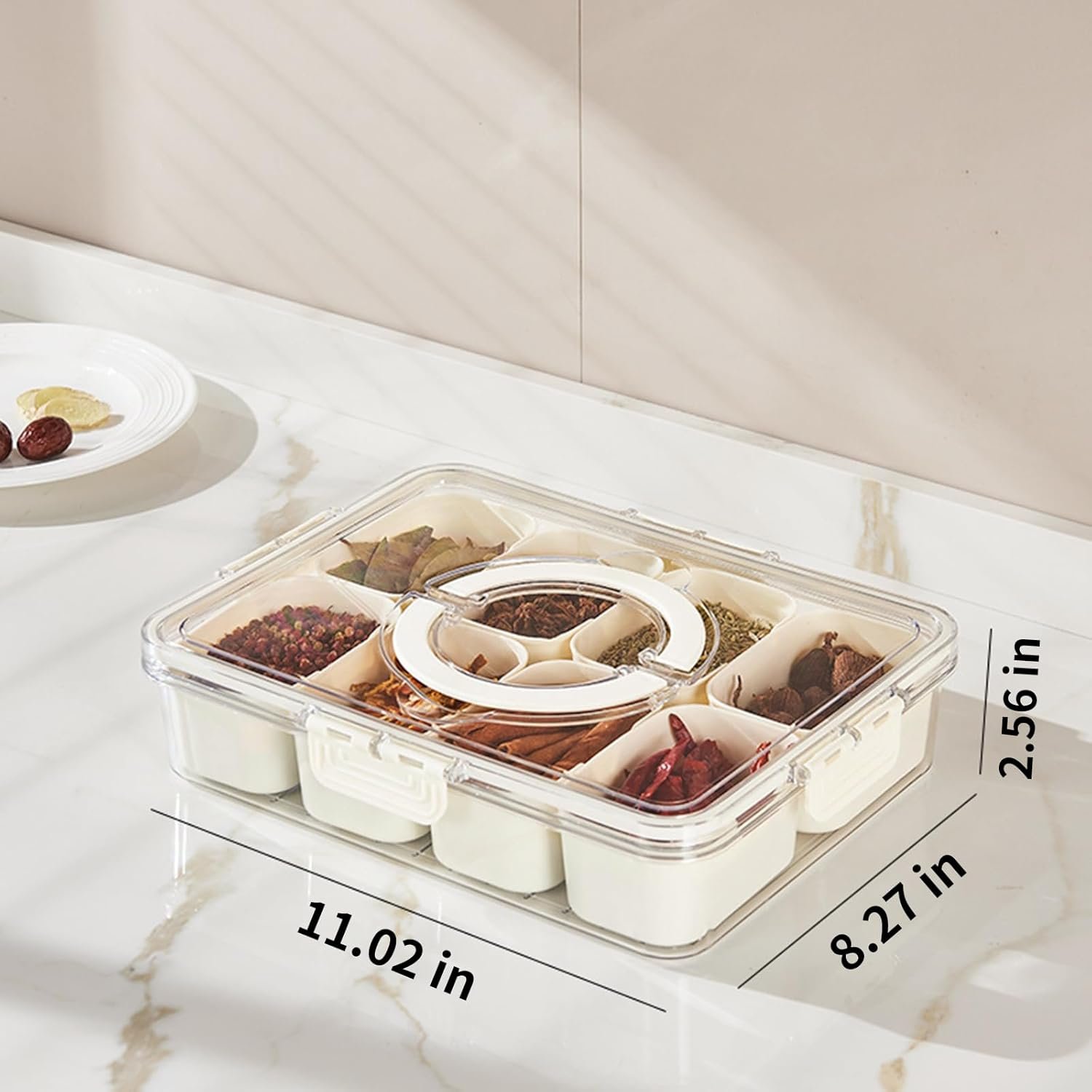 BST 8 compartment snack container divided serving tray Clear kitchen fridge food storage box with lid and handle
