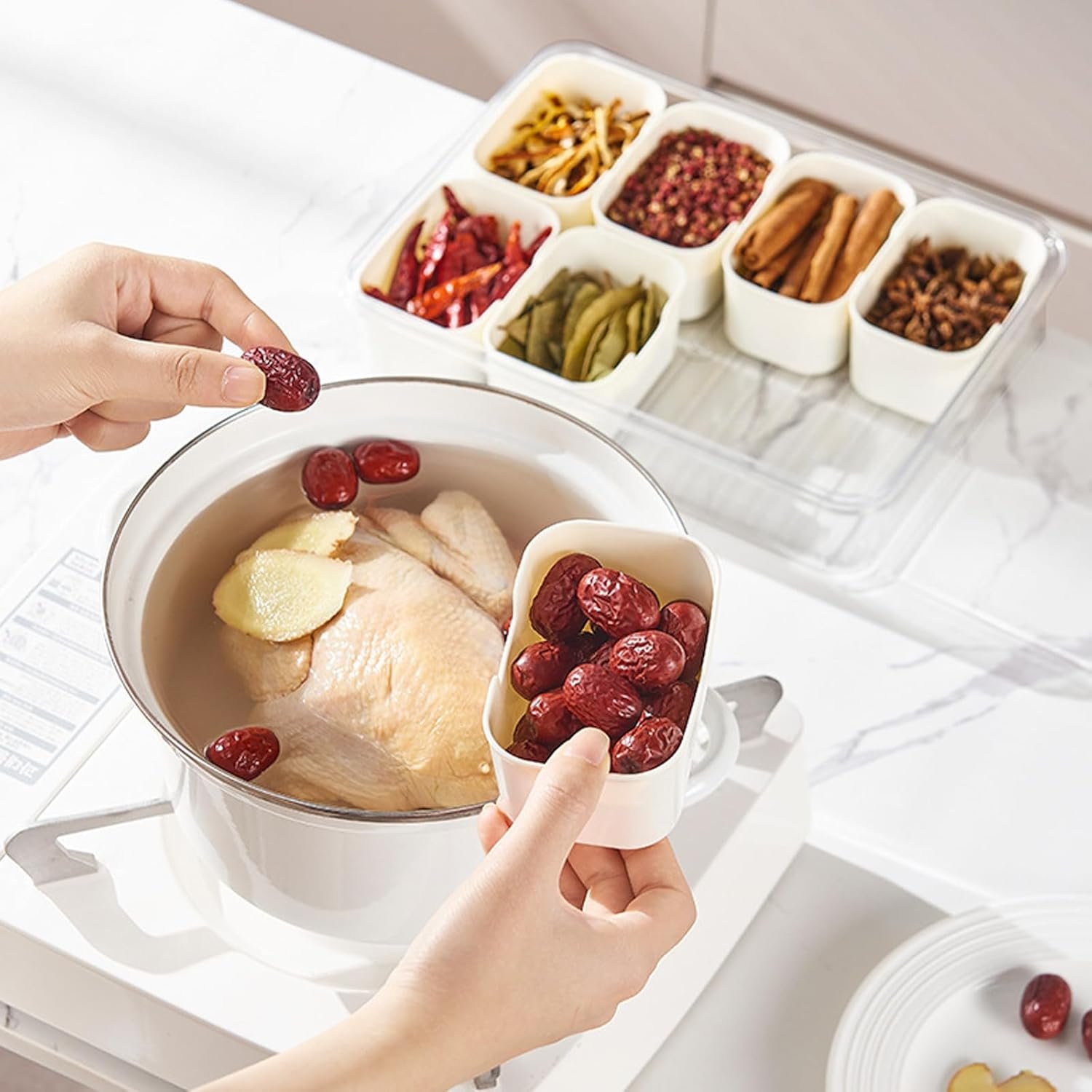 BST 8 compartment snack container divided serving tray Clear kitchen fridge food storage box with lid and handle