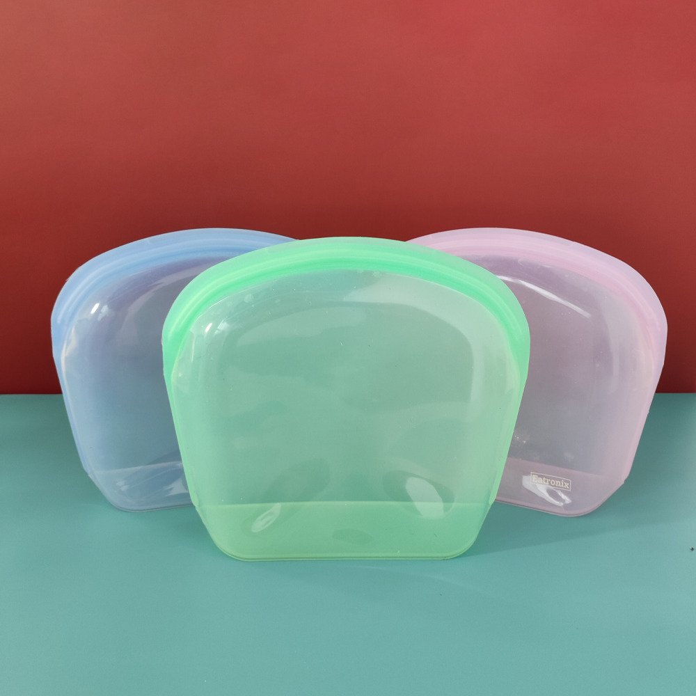 Self-sealing Microwave Silicone Food Storage Bag Collapsible Base Large Opening Zip-lock Container Travel Makeup Bag